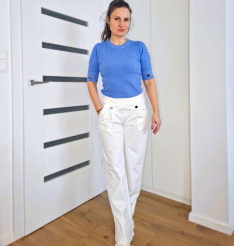 Spodnie damskie z bawełną typu szwedy, białe