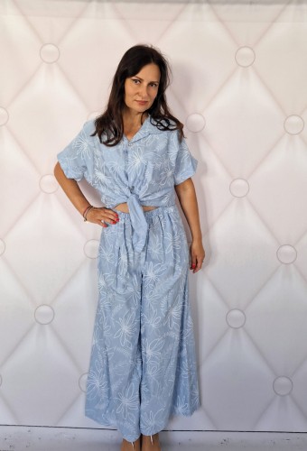 Komplet koszula i spodnie z wiskozy niebieski