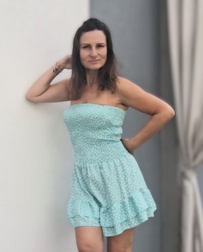 Kombinezon marszczony z falbanką miętowy