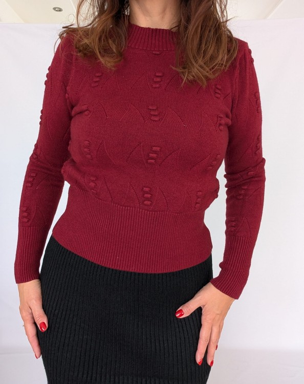 Sweter dzianinowy z półgolfem bordowy