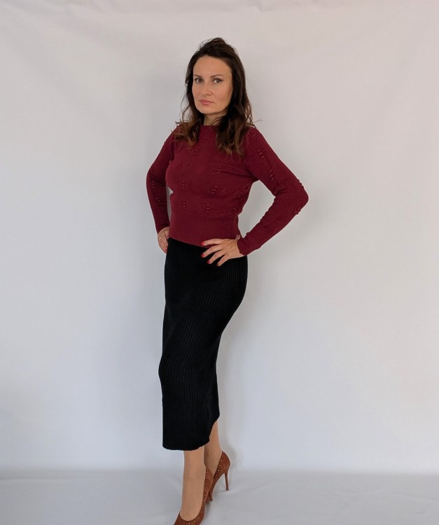Sweter dzianinowy z półgolfem bordowy