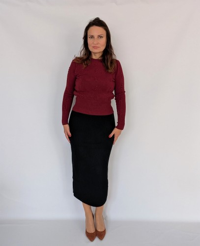Sweter dzianinowy z półgolfem bordowy