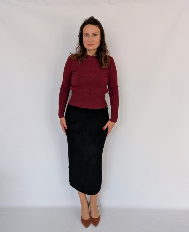 Sweter dzianinowy z półgolfem bordowy