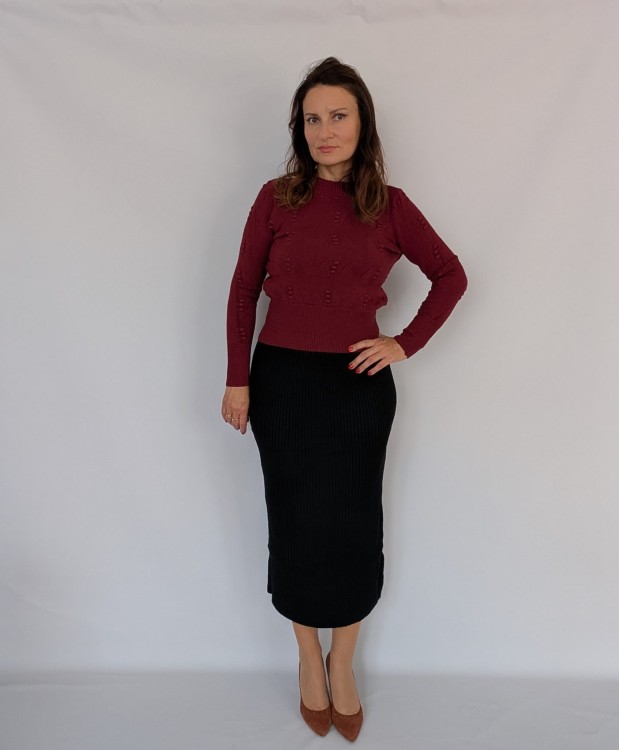 Sweter dzianinowy z półgolfem bordowy