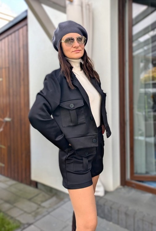 Komplet krótka kurtka oraz szorty- niezwykły komfort z wiskozy czarny