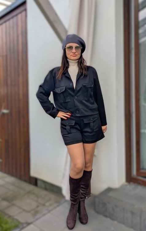 Komplet krótka kurtka oraz szorty- niezwykły komfort z wiskozy czarny