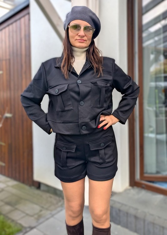 Komplet krótka kurtka oraz szorty- niezwykły komfort z wiskozy czarny