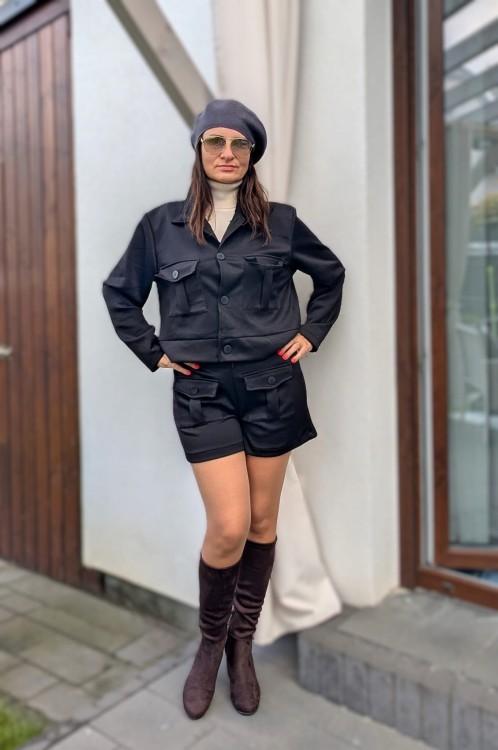 Komplet krótka kurtka oraz szorty- niezwykły komfort z wiskozy czarny