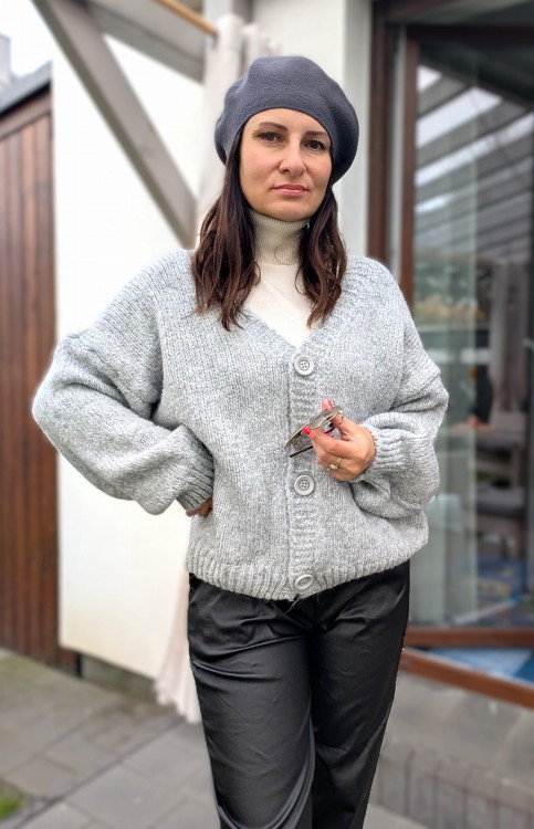Sweter rozpinany z grafiką na plecach szary