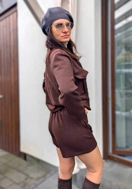 Komplet krótka kurtka oraz szorty- niezwykły komfort z wiskozy brąz