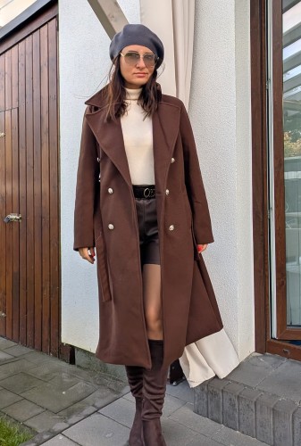 Elegancki długi płaszcz brązowy