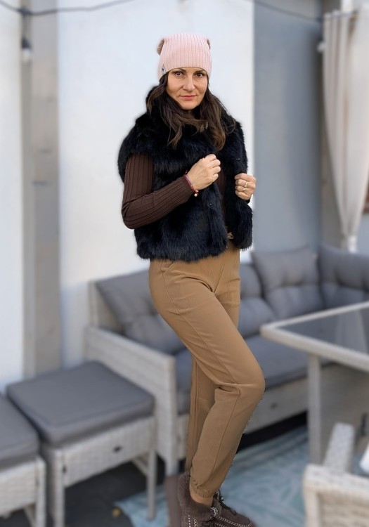 Eleganckie spodnie jogger z wysokim stanem beżowo karmelowe