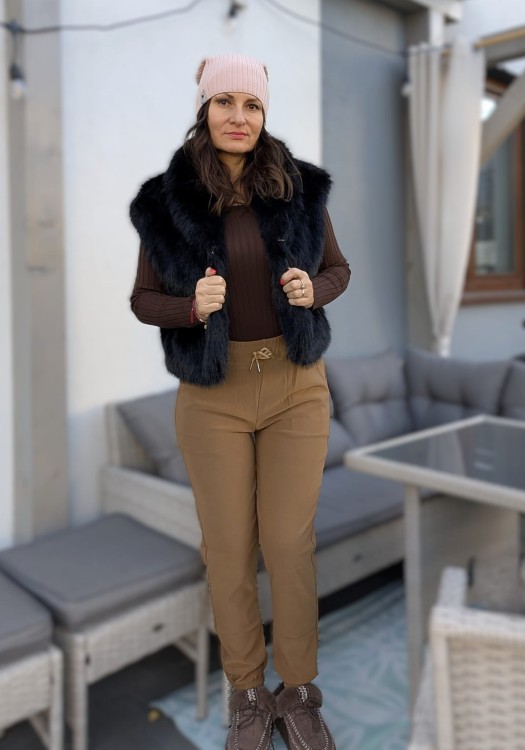 Eleganckie spodnie jogger z wysokim stanem beżowo karmelowe