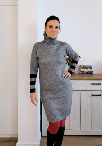 Dzianinowa Sukienka Midi z Golfem szara– z modalu, wiskozy i angory (id: 603)