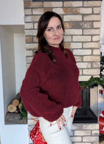 Sweter ciepło i styl na zimowe dni z szerokim rękawem BORDOWY