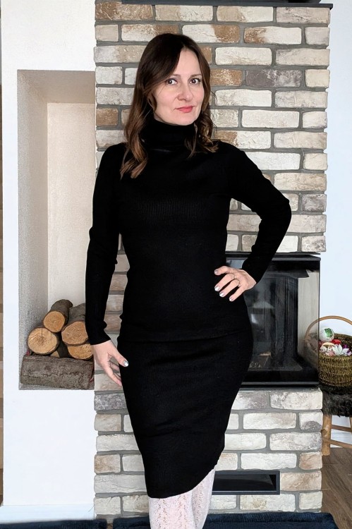 Sukienka dzianinowa błyszcząca czarna EMMA, S/M