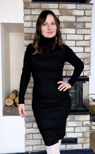 Sukienka dzianinowa błyszcząca czarna EMMA, S/M