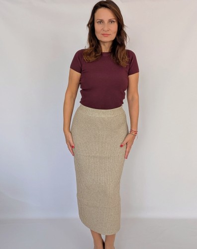 Sweter gładki dzianinowy z krótkim rękawem bordowy