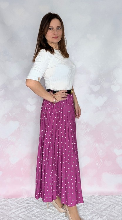 Plisowana spódnica maxi w grochy głęboki różowa