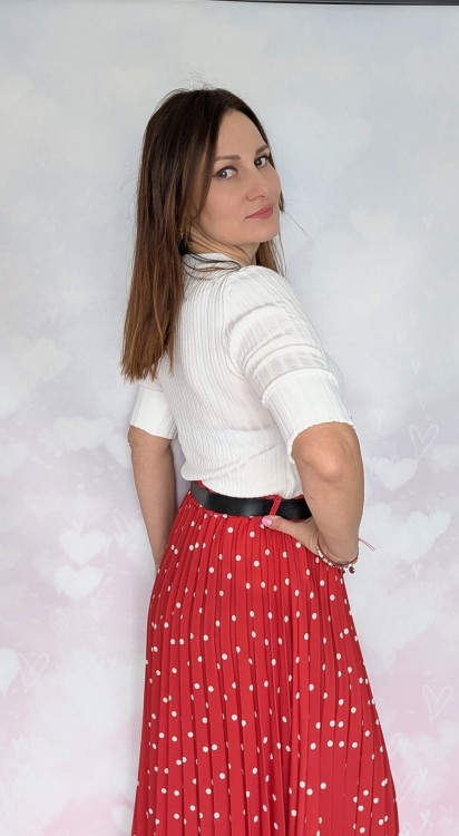 Plisowana spódnica maxi w grochy głęboki czerwona