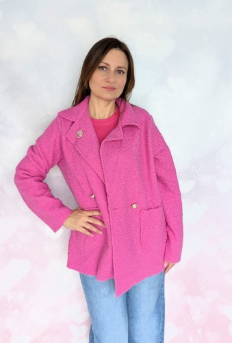 Krótki płaszcz boukle liliowy róż