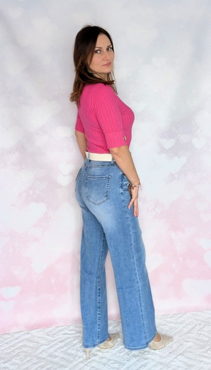 Stylowe jeansy wide leg szwedy z wysokim stanem jasny niebieski