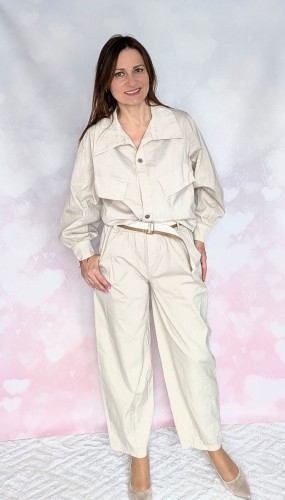 Bawełniany komplet, spodnie i koszula beżowy