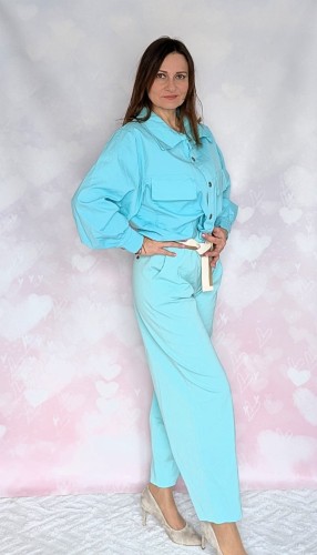 Bawełniany komplet, spodnie i koszula turkusowy