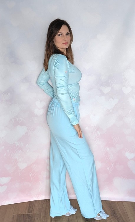 Eleganckie spodnie Wide Leg z wiskozy, turkusowe