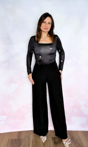 Eleganckie spodnie Wide Leg z wiskozy, czarne