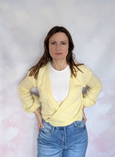 Sweter kopertowy zapinany łososiowy cytrynowy żółty