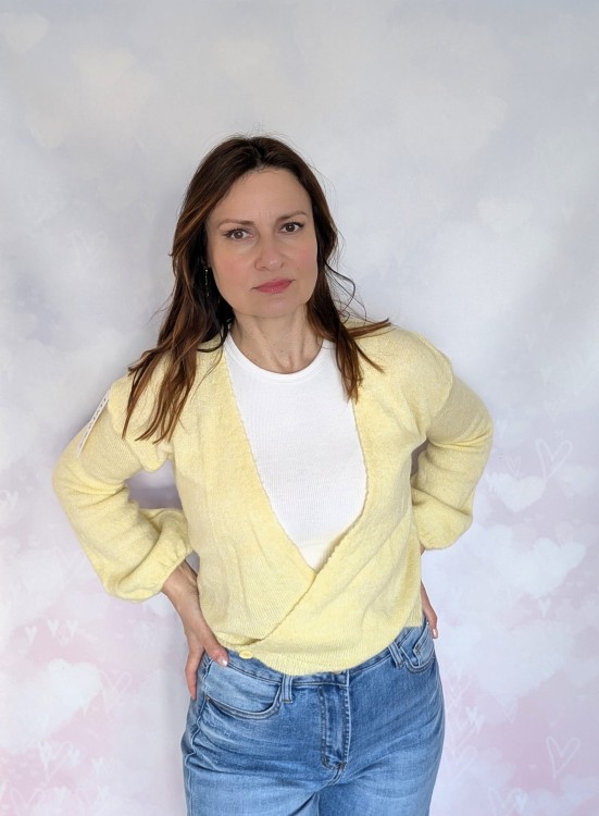 Sweter kopertowy zapinany łososiowy cytrynowy żółty