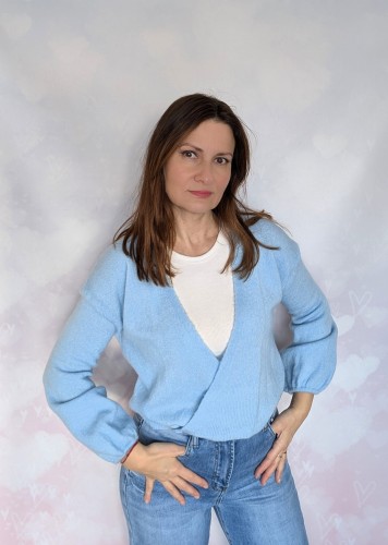 Sweter kopertowy zapinany łososiowy niebieski