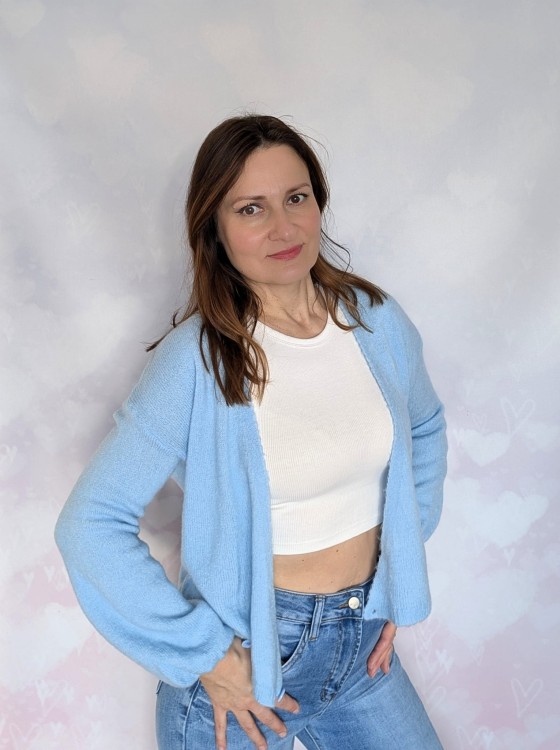 Sweter kopertowy zapinany łososiowy niebieski