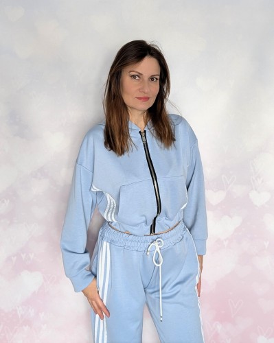 Komplet dresowy- rozpinana bluza, spodnie szeroka nogawka, niebieski