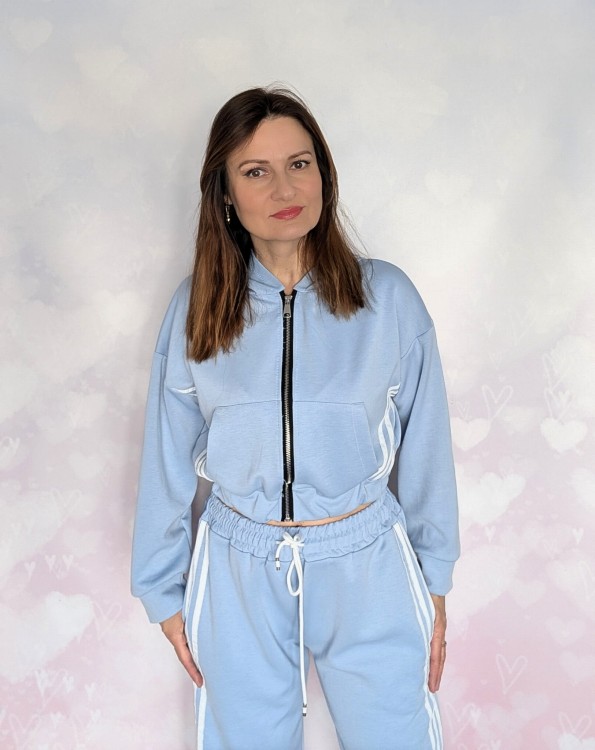 Komplet dresowy- rozpinana bluza, spodnie szeroka nogawka, niebieski