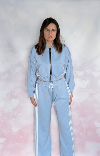 Komplet dresowy- rozpinana bluza, spodnie szeroka nogawka, niebieski