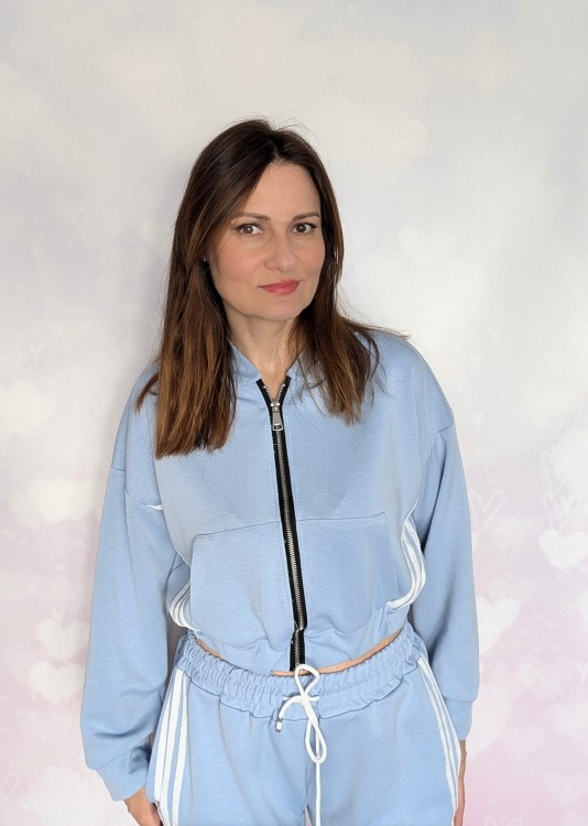 Komplet dresowy- rozpinana bluza, spodnie szeroka nogawka, niebieski