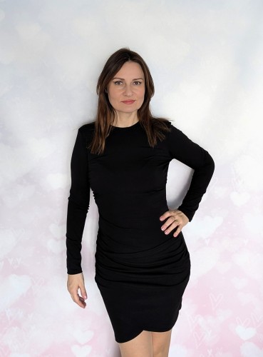 Sukienka prążkowana z przekładanym dołem czarna