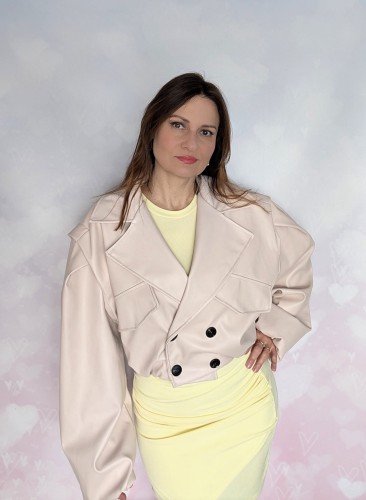 Kurtka oversize z ekoskóry beżowa