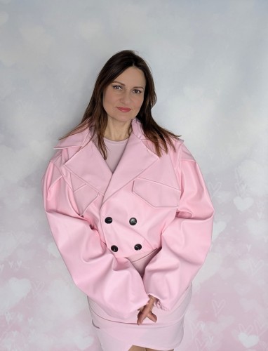 Kurtka oversize z ekoskóry różowa