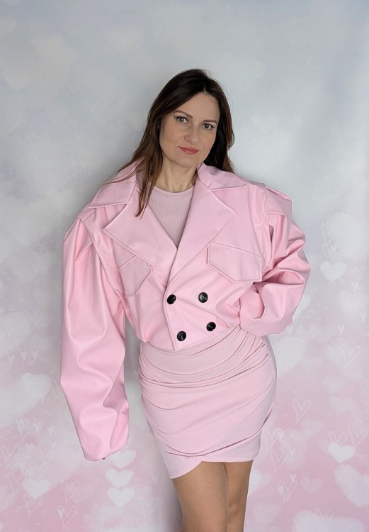 Kurtka oversize z ekoskóry różowa