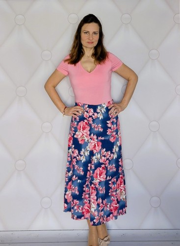 Zwiewna spódnica maxi w kwiaty granat róż - wiskoza rozmiary