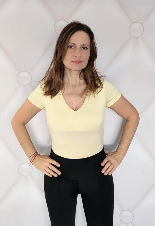 Bambusowe body z dekoltem V żółte