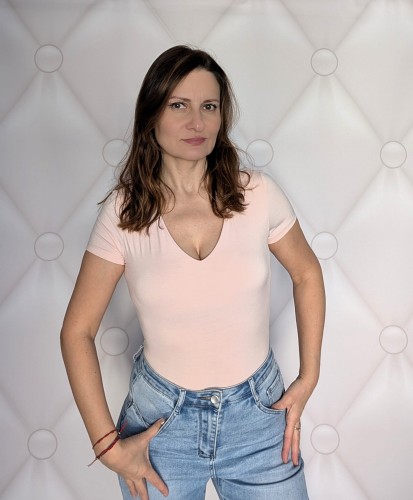 Bambusowe body z dekoltem V jasno - różowe