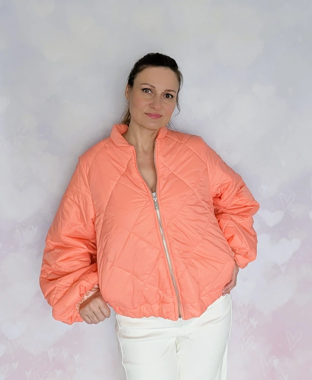 Pikowana kurtka bomberka, z bufiastymi rękawami jasny pomarańcz