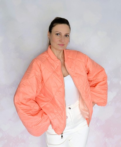 Pikowana kurtka bomberka, z bufiastymi rękawami jasny pomarańcz