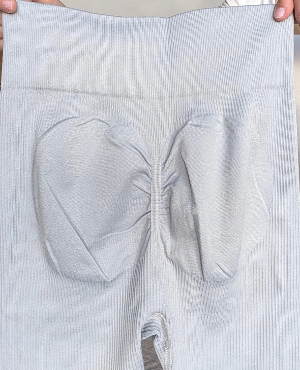 Legginsy bezszwowe high waist- prążkowana tekstura push up szary