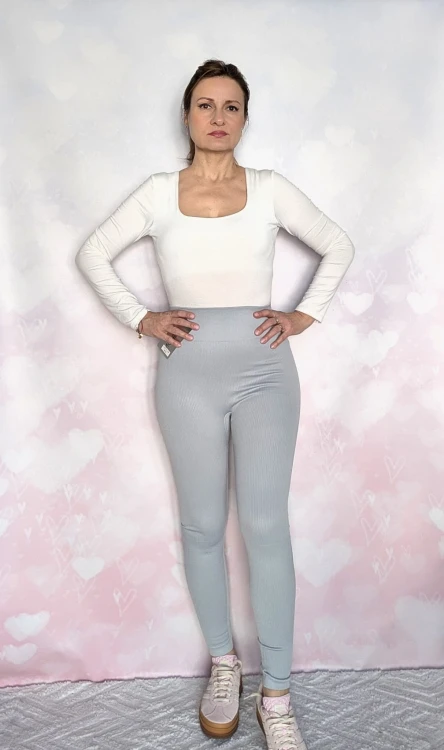 Legginsy bezszwowe high waist- prążkowana tekstura push up szary