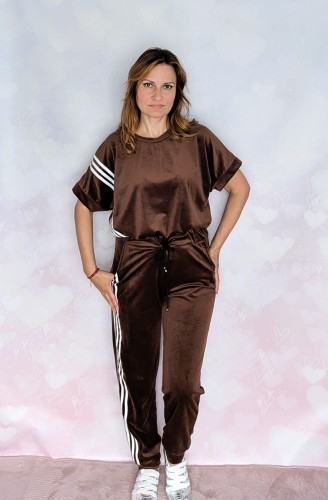 Welurowy komplet z wiskozy- dres sport-chic czekoladowy